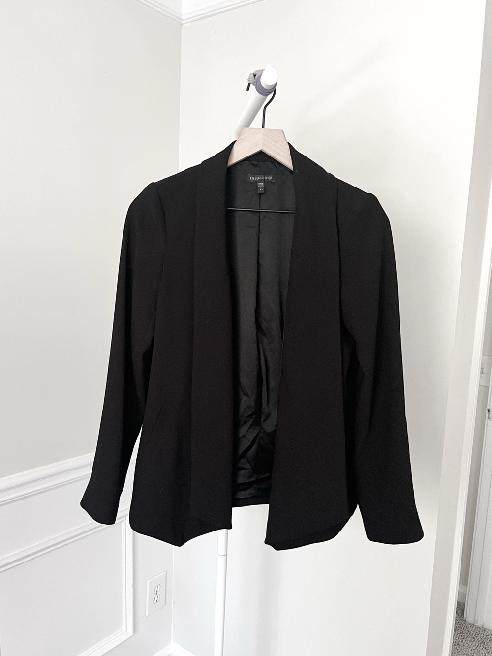 EILEEN FISHER Classic Black Blazer Office Work Open Front Lined Women’s XS